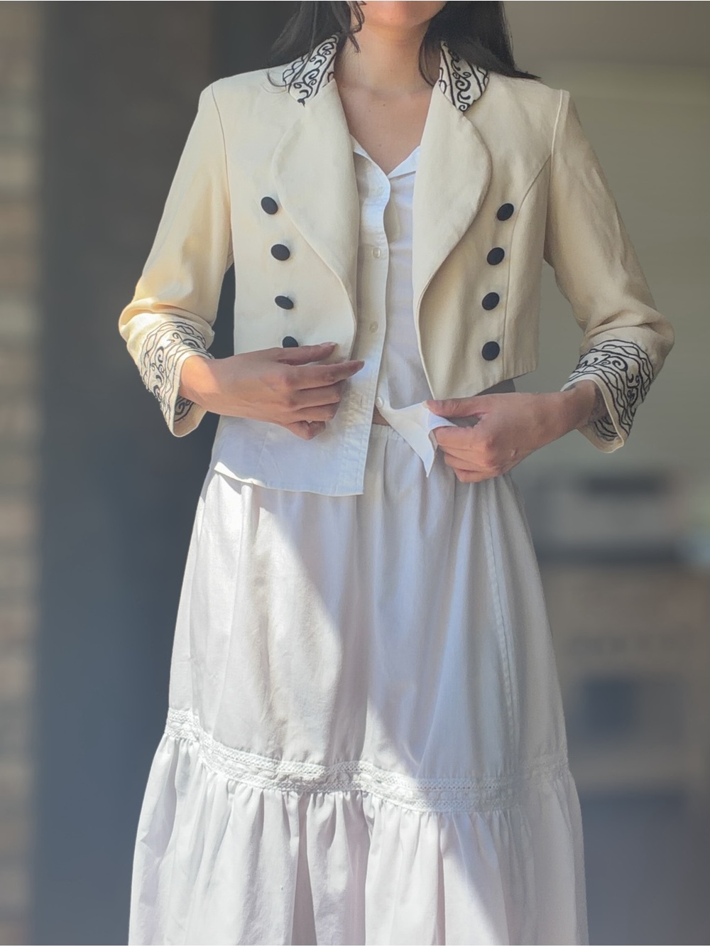 Vintage Cropped Military Sailor Jacket With Embroidered Collar and Sleeves